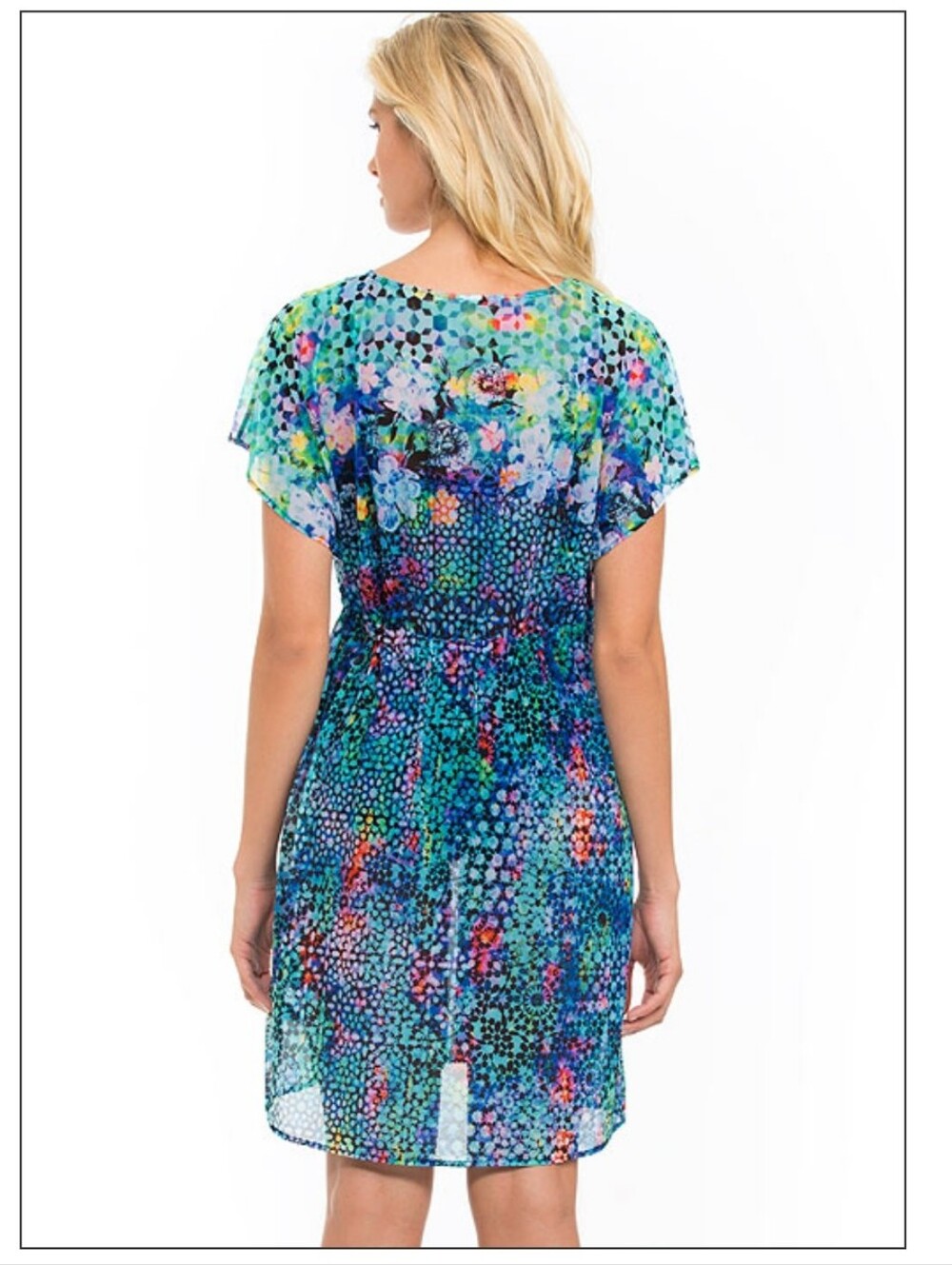 Gottex Profile Paradise Bay Blue Multicolor Floral Mesh Kaftan Coverup - Picture 7 of 9